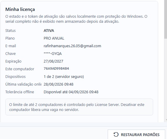 Tela de licença ativa do Driver Manager